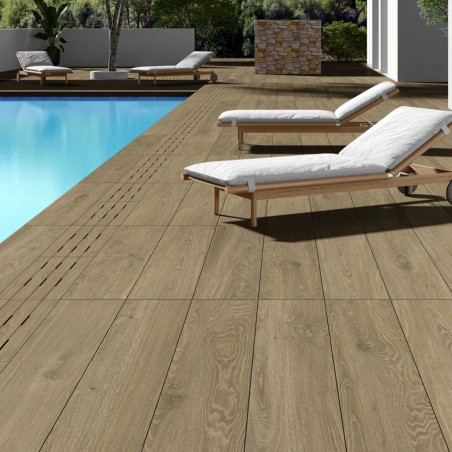 Dalle sur plots terrasse - Dalle sur plot effet bois brut BAKU Roble 30x120