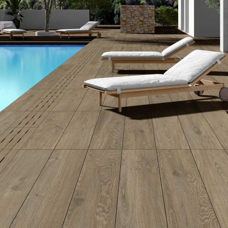 Dalle sur plots terrasse - Dalle sur plot effet bois brut BAKU Roble 30x120