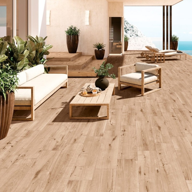 Extérieur - Carrelage bois extérieur Miel – AMAZONIA Miel – 20×120 – R11