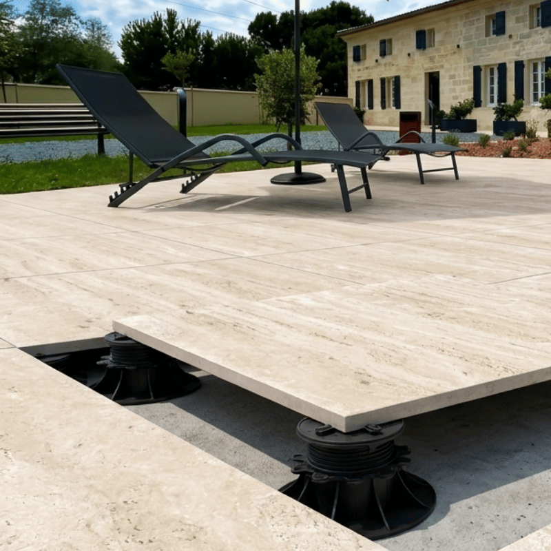 carrelage sur plot travertin