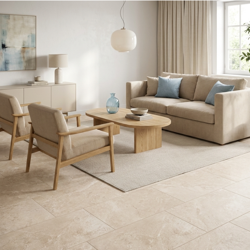 salon travertin carrelage