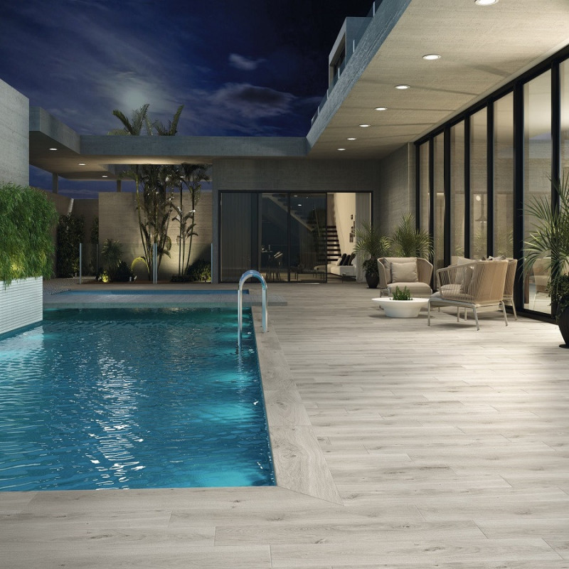 Accueil - MARGELLE OREGON GRIS 33x120x3.2 cm Effet bois antidérapante R11