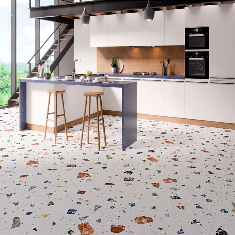 Terrazzo - Carrelage FINCH BLANCO 100x100 cm IMITATION TERRAZZO satiné