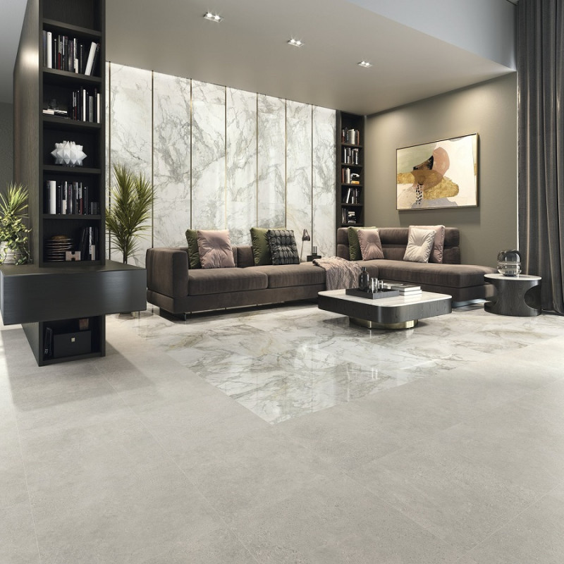 Effet béton - carrelage wabi taupe lapatto 120x120 cm effet béton rectifié