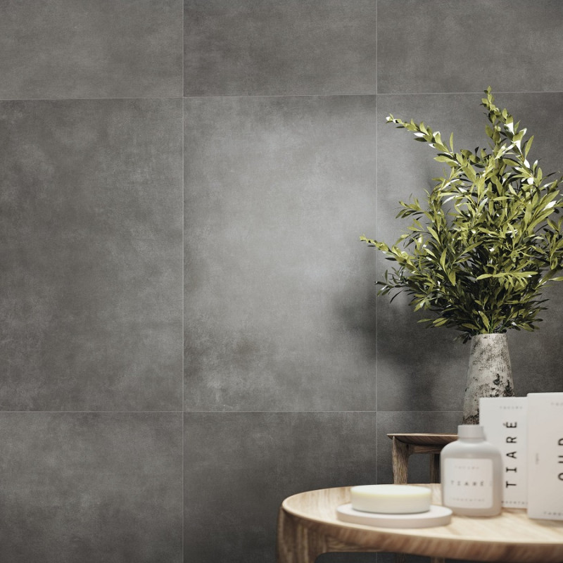 Effet béton - carrelage work coal 120x120 cm effet béton rectifié