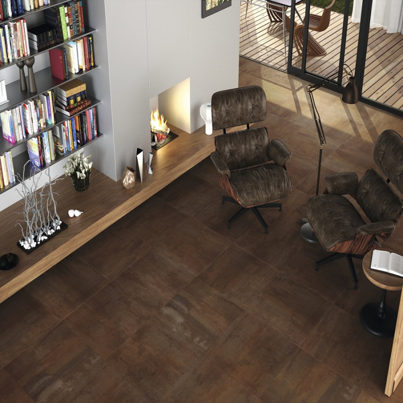 Effet métal - carrelage dorian brown 60x60 cm effet métallique rectifié