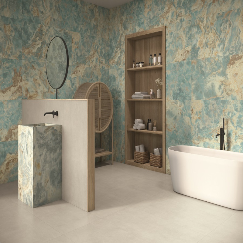 Effet marbre - carrelage cashmere aquamarine 60x120 cm effet marbre poli