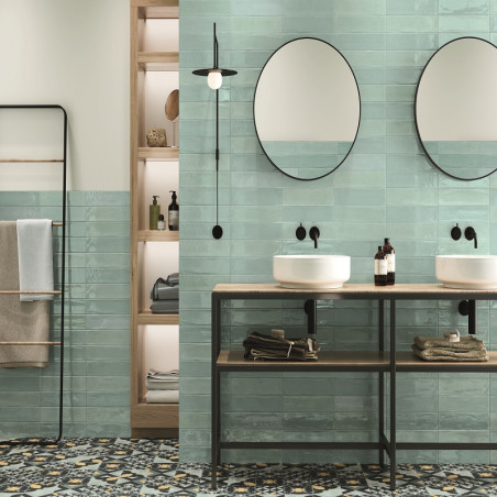 Zellige - carrelage effet zellige 7.5x30 cm mud light green