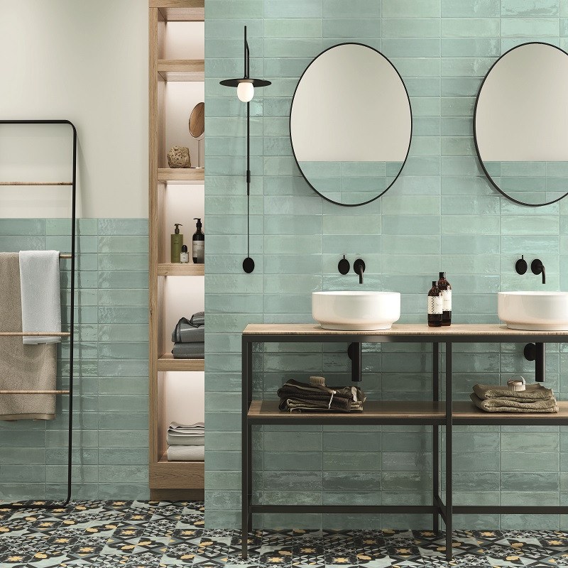 Zellige - carrelage effet zellige 7.5x30 cm mud light green