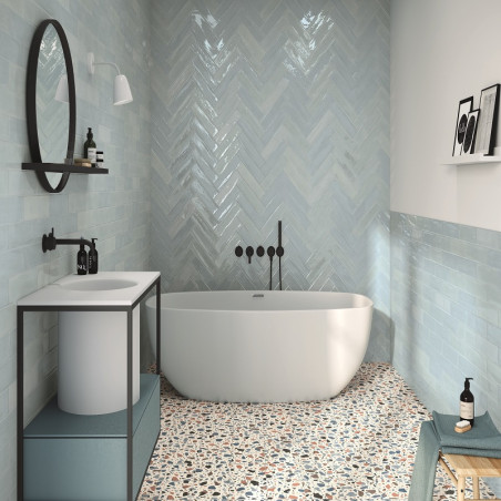 Zellige - carrelage effet zellige 7.5x30 cm mud aqua