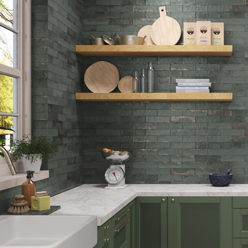 Zellige - carrelage effet zellige 6,3x25 cm magnetism green