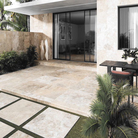 Effet pierre - Carrelage izmir 60x120 cm effet travertin antidérapant r11