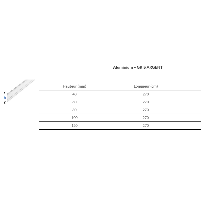 Plot terrasse - profil de finition amovible / longueur 2.70 M