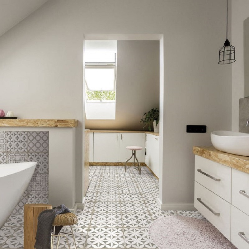 Carreaux ciment - Carrelage TAUPE 20x20 cm effet carreaux ciment vieilli