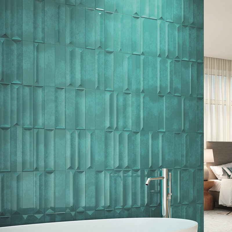 Carrelage 3D relief - carrelage refraction aqua 7.5x30 cm effet zellige 3D relief