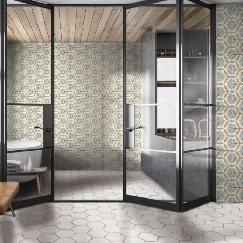 Carrelage hexagonal - carrelage lino white 21x25 cm effet carreaux ciment