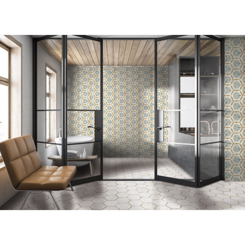 Carrelage hexagonal - carrelage lino white 21x25 cm effet carreaux ciment