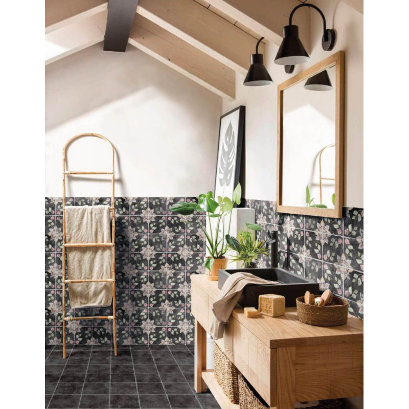 Zellige - carrelage SIBBY BLACK 15x15 cm effet carreaux ciment