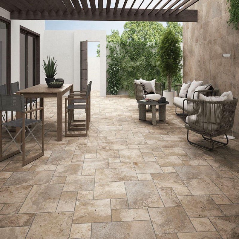 Effet pierre - carrelage crosscut beige multiformat imitation travertin antidérapant R11