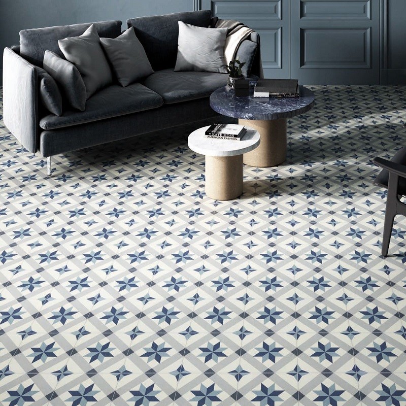 Carreaux ciment - carrelage effet carreaux ciment 25x25 cm étoile blue