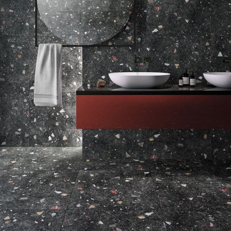 Terrazzo - carrelage imitation terrazzo 66x66 cm verone dark