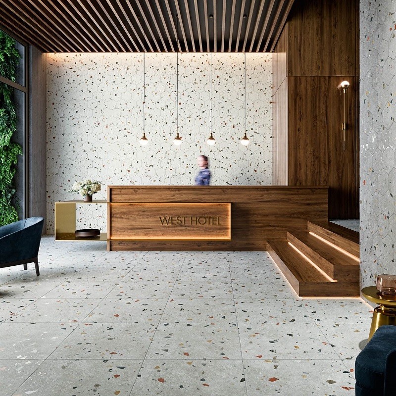 Terrazzo - carrelage imitation terrazzo 66x66 cm verone silver