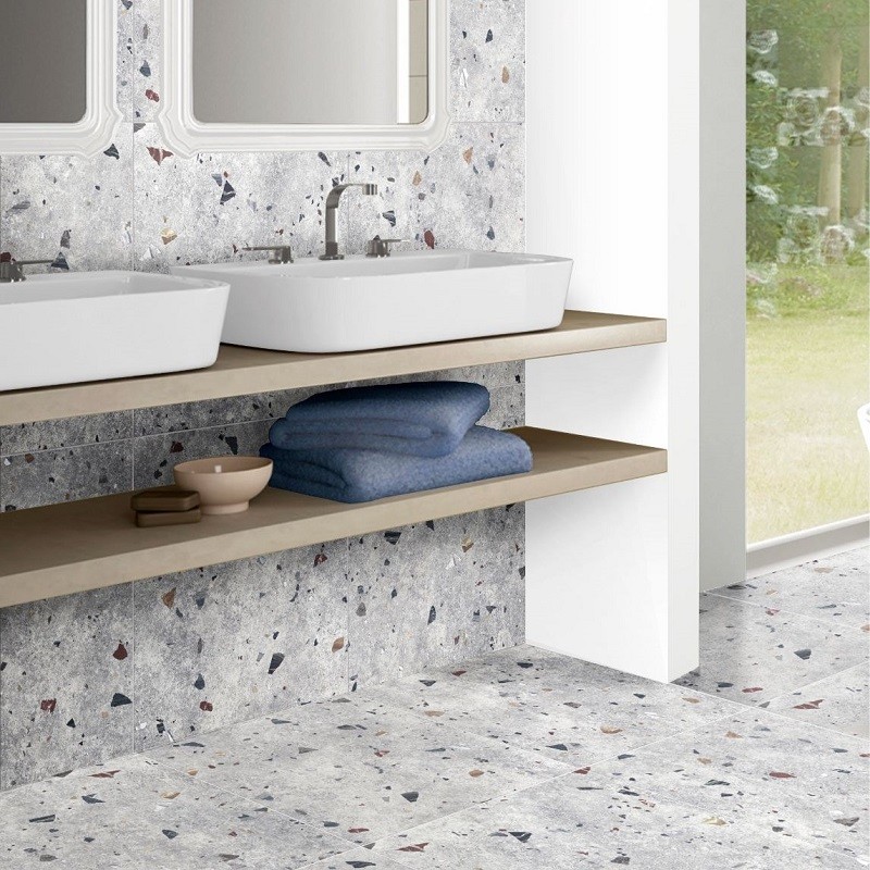 Terrazzo - carrelage imitation terrazzo 66x66 cm verone silver