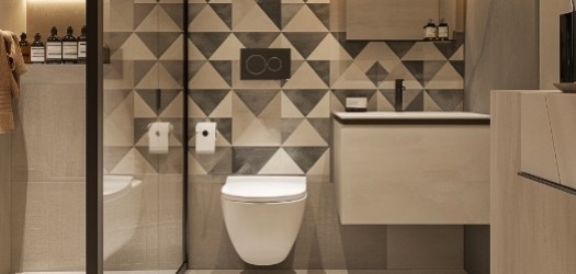 Carreaux de ciment dans une salle de bains moderne 