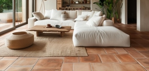 Sol effet terre cuite dans une déco contemporaine : pari réussi ?